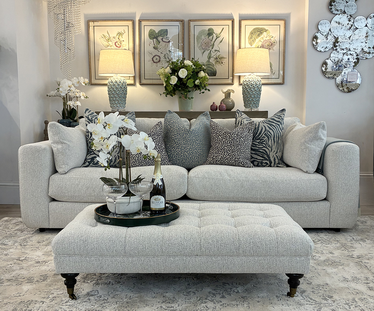 EX-PHOTOSHOOT - Lexington 3 Seater Sofa and Woodstoock Footstool in Cloud