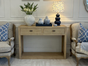 EX-DISPLAY - Sample Oriental Style Mei 2 Drawer Console in Light Oak Wood