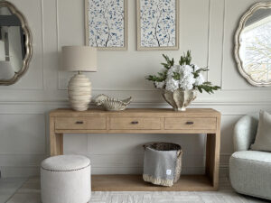 EX-DISPLAY - Sample Oriental Style Mei 3 Drawer Console Table in Natural Light Oak