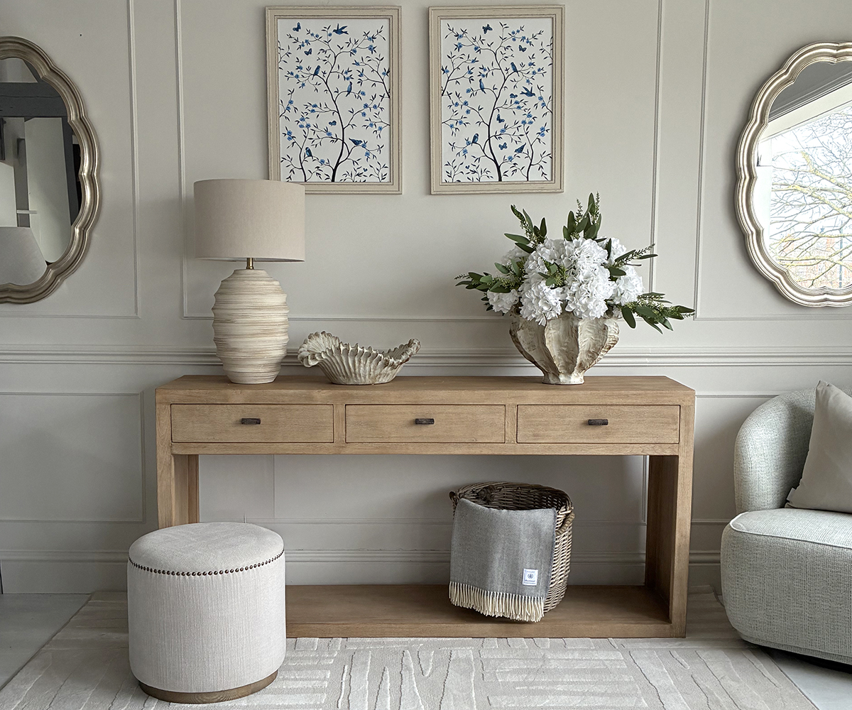 EX-DISPLAY - Sample Oriental Style Mei 3 Drawer Console Table in Natural Light Oak