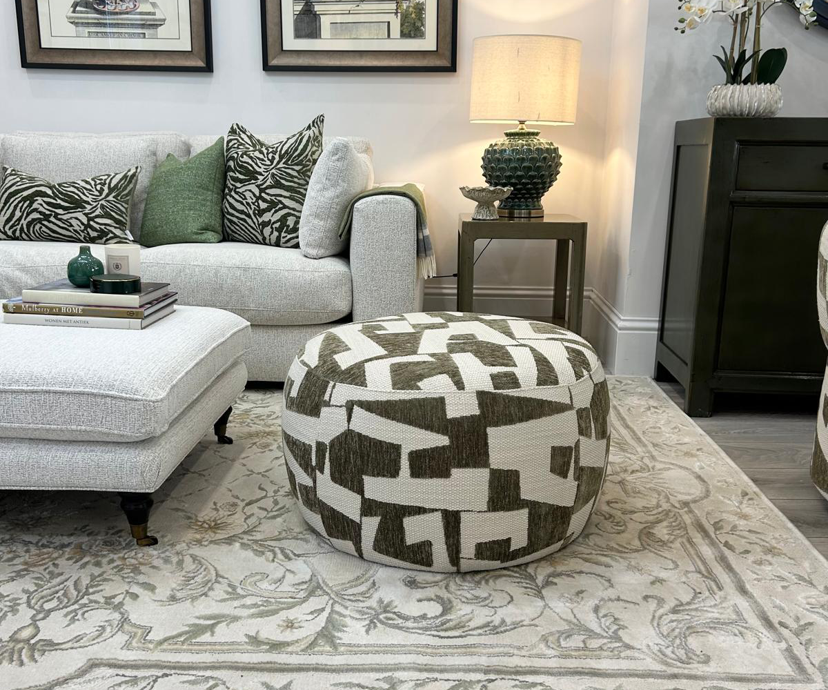 Pierre Ottoman in Pablo Moss Fabric