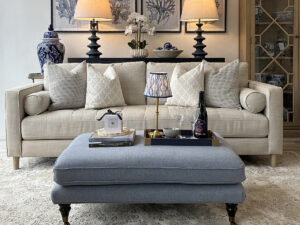 Burford Footstool in Denim Fabric