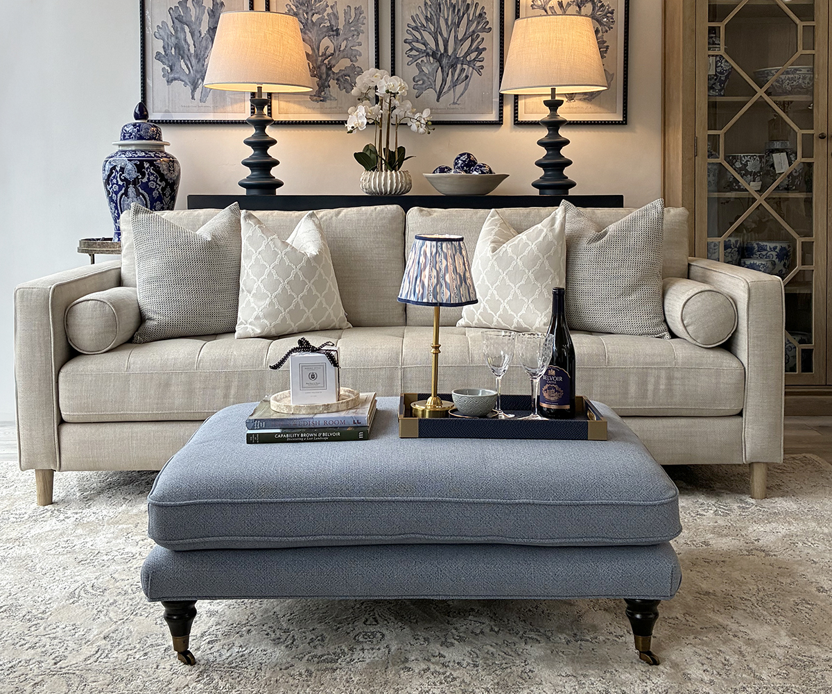 Burford Footstool in Denim Fabric