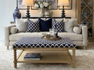 Small Bobbin Coffee Table in Pergola Ink, 110cm