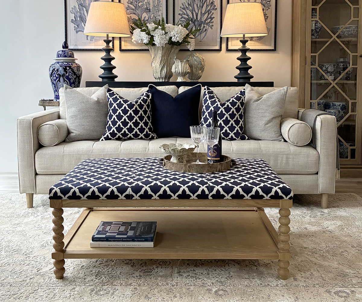 Small Bobbin Coffee Table in Pergola Ink, 110cm