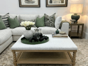 Small Bobbin Coffee Table in Cloud Fabric, 110cm