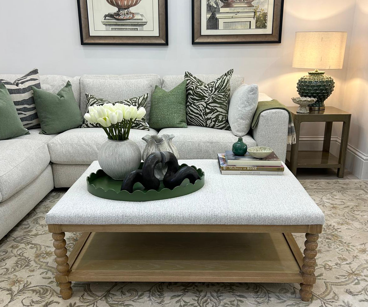 Small Bobbin Coffee Table in Cloud Fabric, 110cm