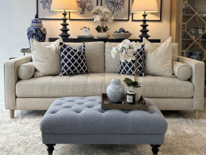Woodstock Tufted Ottoman in Denim Fabric