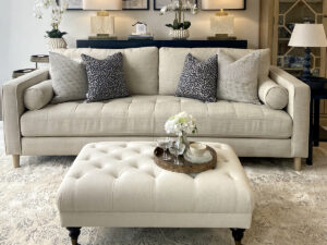 Woodstock Tufted Ottoman in Natural Calico Fabric