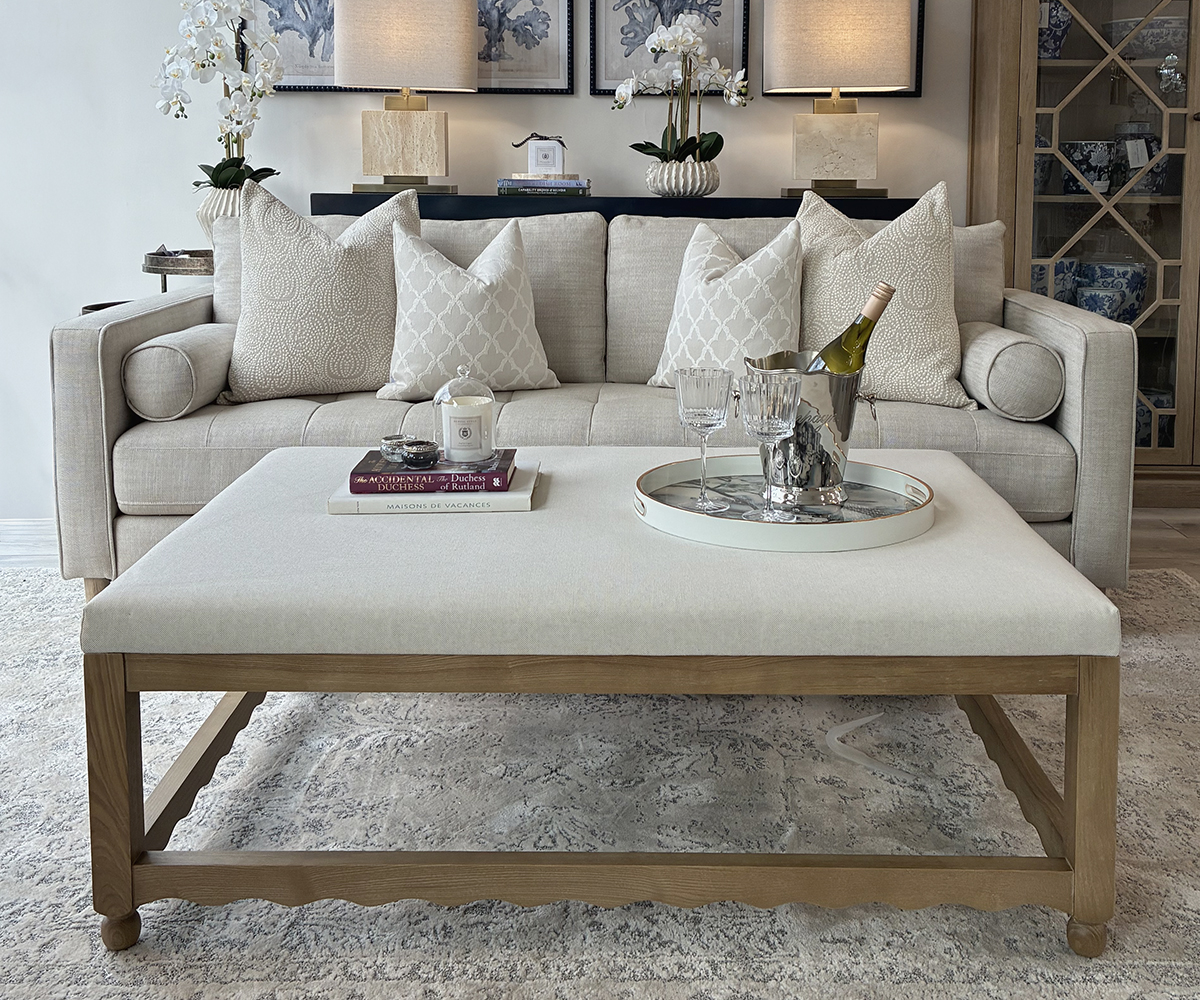 Stockholm Ottoman in Natural Calico Fabric