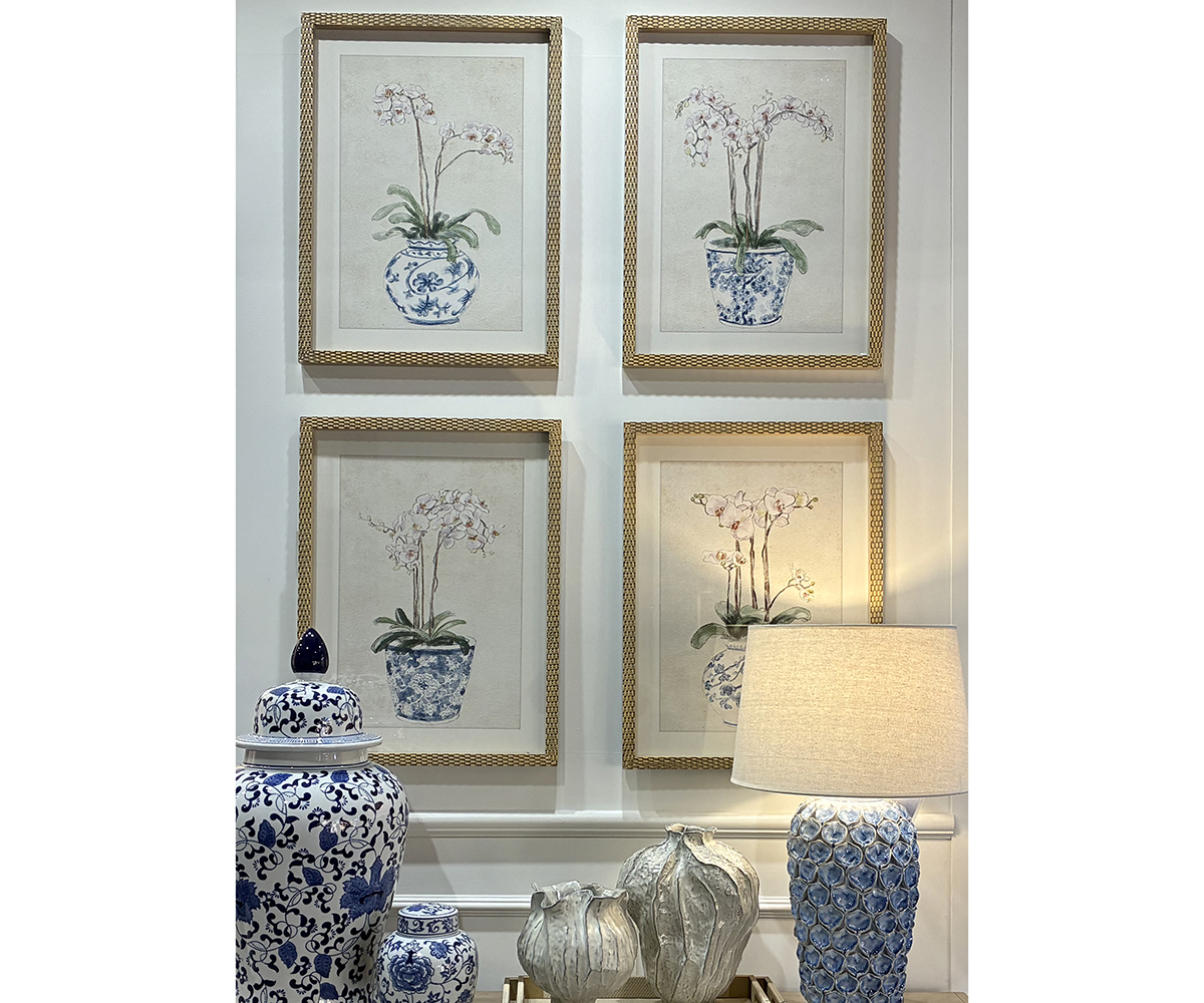 Set of 4 Framed Orchids in Chinoiserie Prints