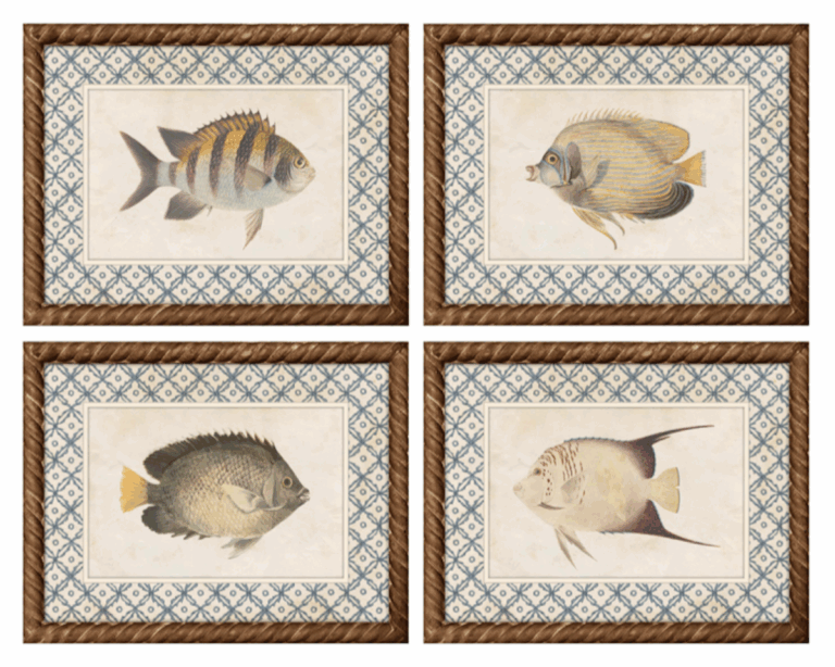 Set of 4 Framed Coastal Water Prints