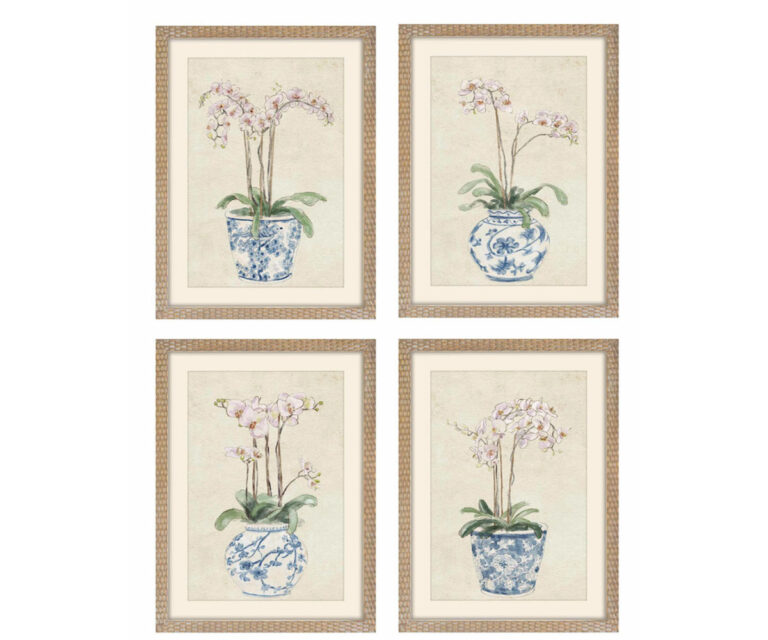 Set of 6 Framed Orchids in Chinoiserie Prints