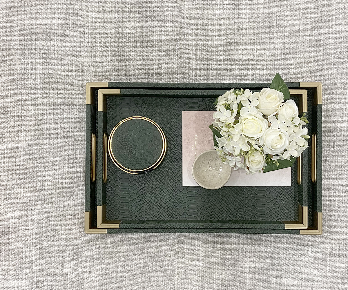 Set of 4 Faux Leather Coasters in Olive