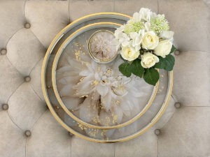 Set of 4 Gold & White Magnolia Coasters