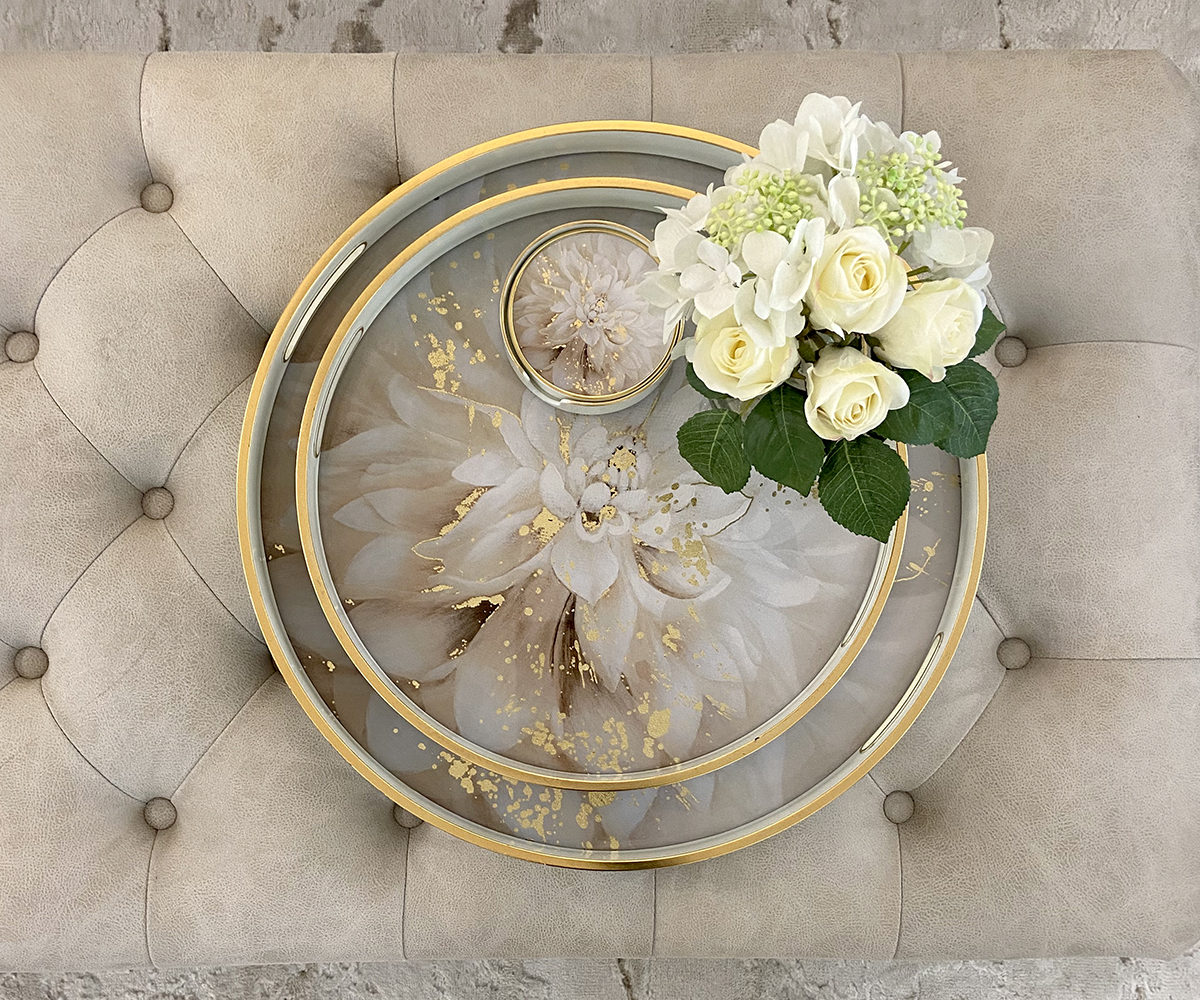 Set of 4 Gold & White Magnolia Coasters