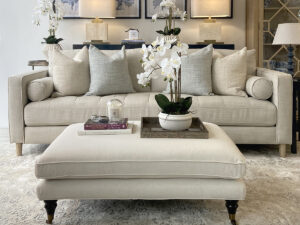 Burford Footstool in Natural Calico Fabric