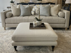 Burford Square Ottoman in Natural Calico