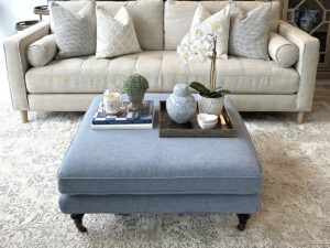 Burford Square Ottoman in Denim Fabric