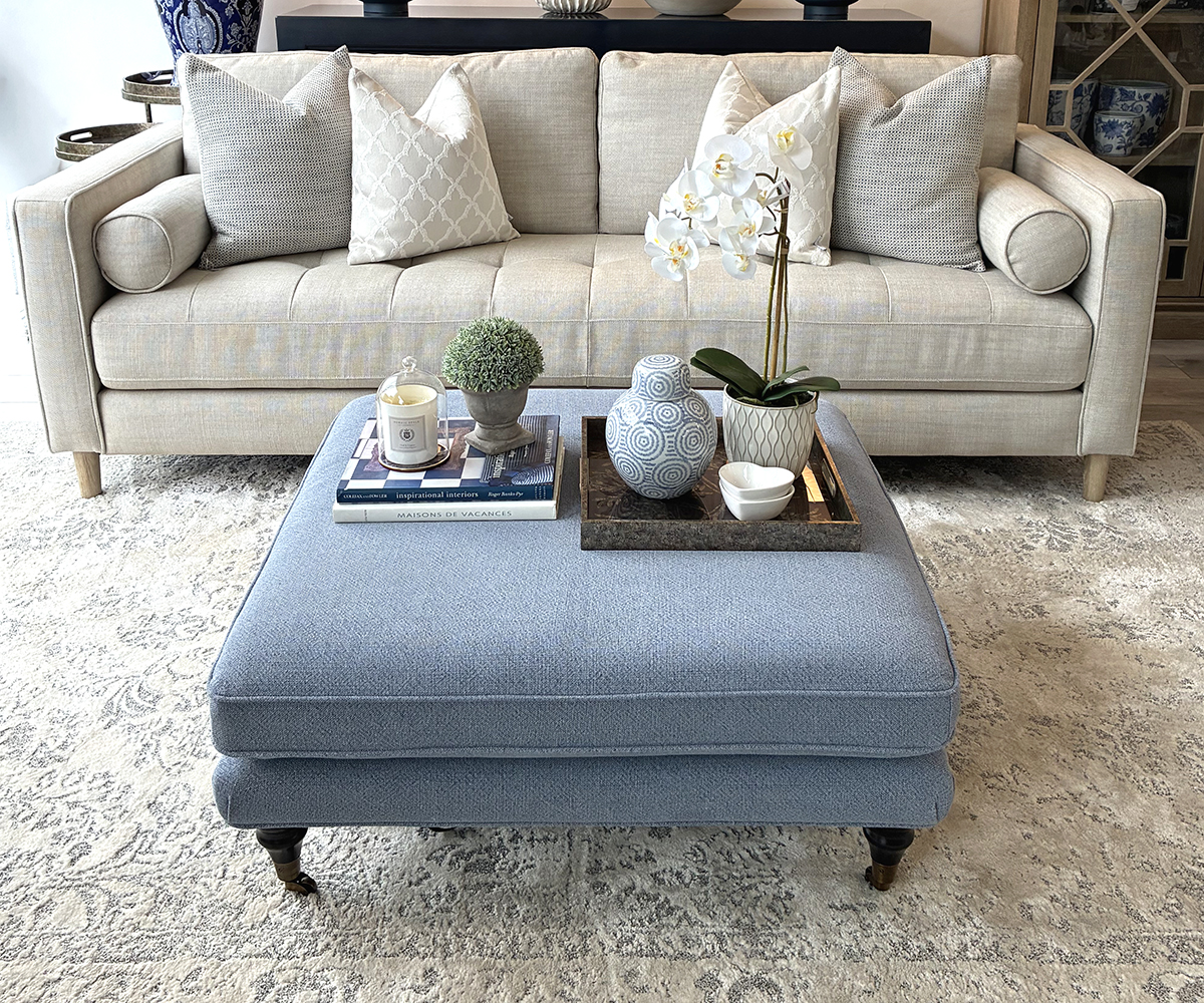 Burford Square Ottoman in Denim Fabric