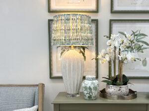 Arabella Lamp with Green Aztec Pleated Shade