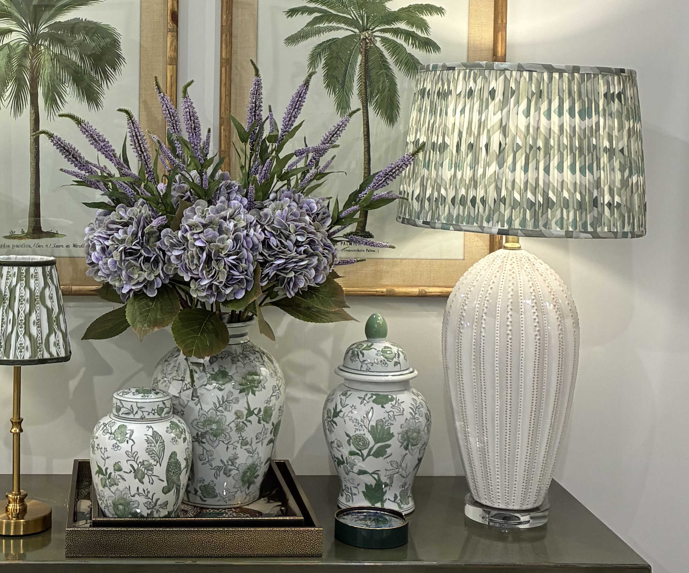 Arabella Lamp with Green Aztec Pleated Shade