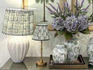 Beatrice Lamp with Green Aztec Pleated Shade