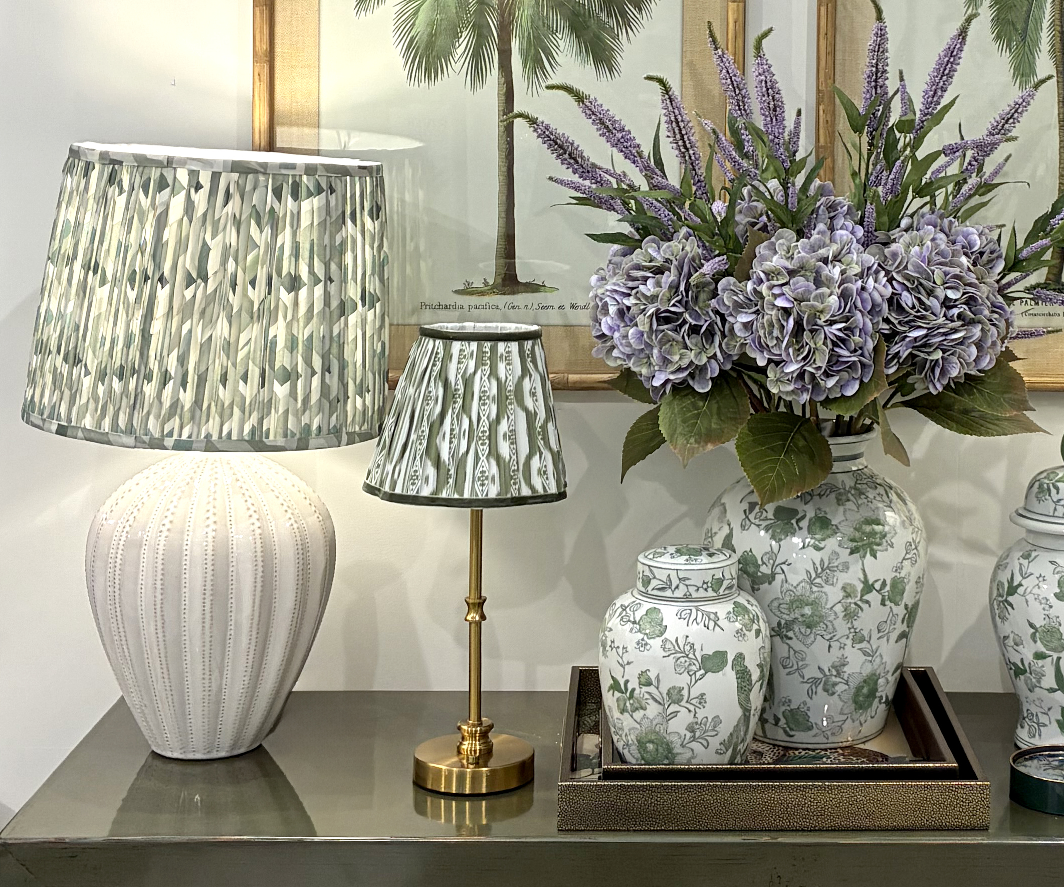 Beatrice Lamp with Green Aztec Pleated Shade