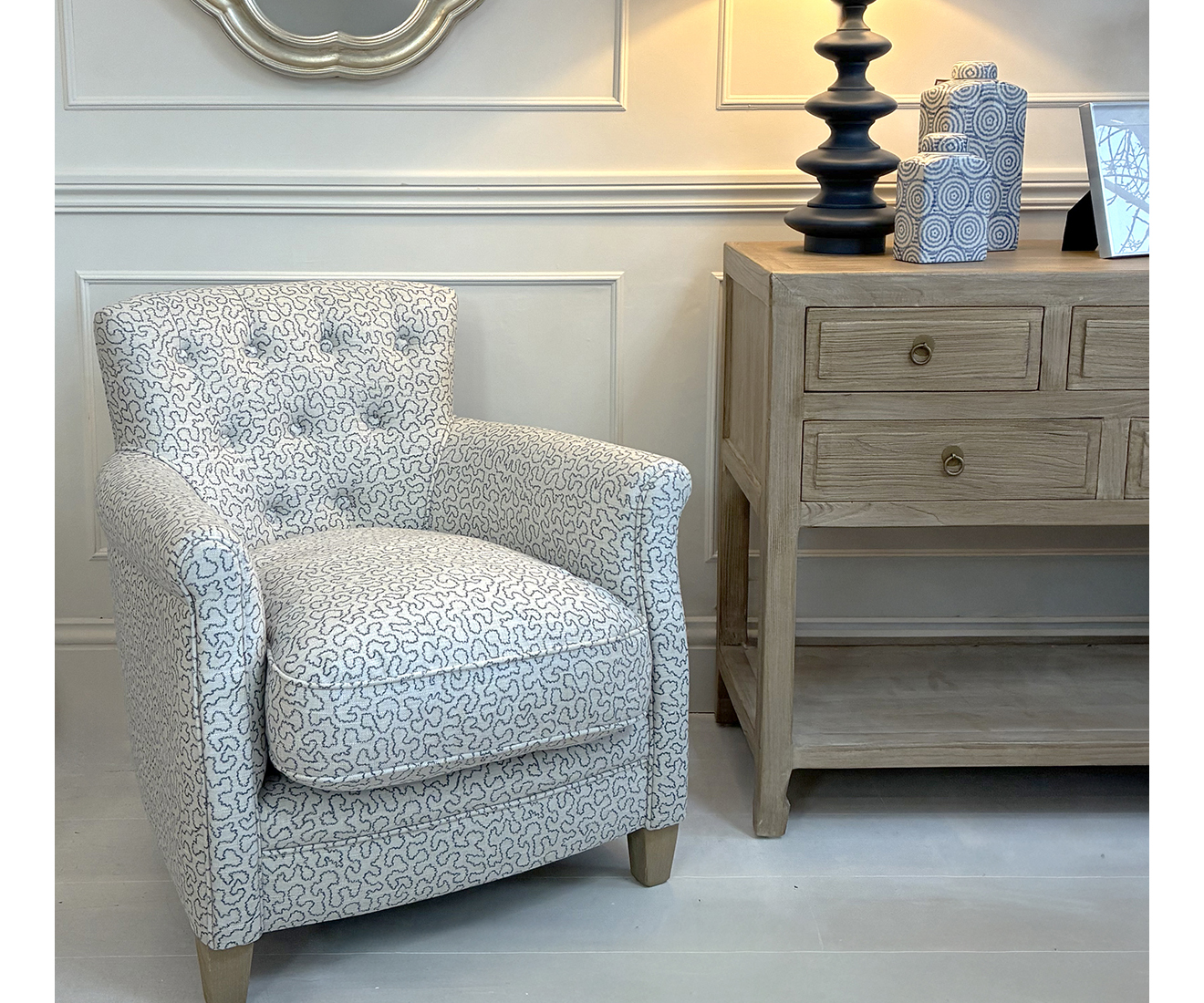 Karine Armchair in Maze Indigo