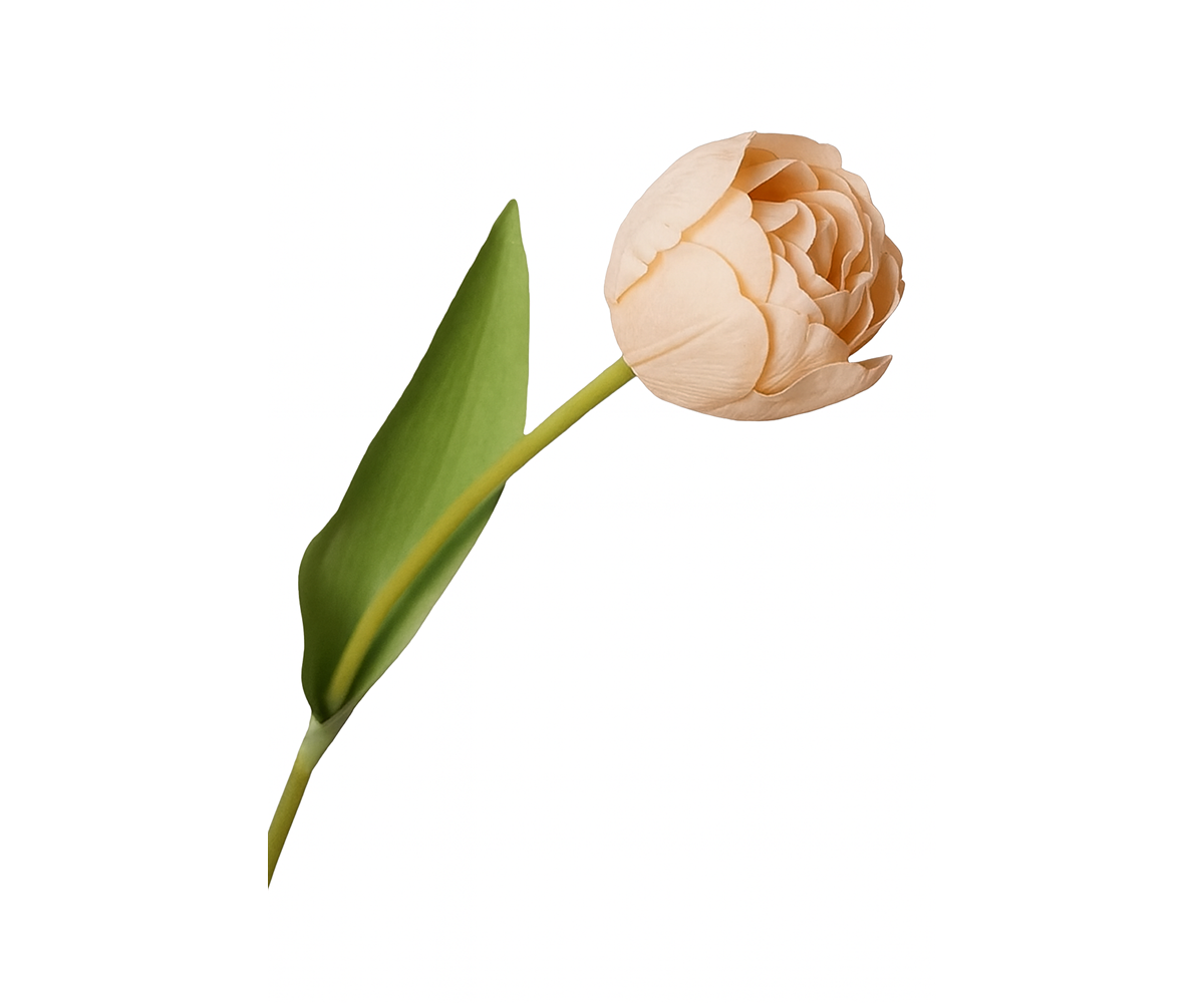 Real Touch Peach Tulip with Leaves, 46cm