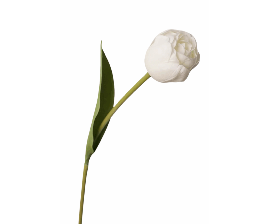 Real Touch White Tulip with Leaves, 46cm
