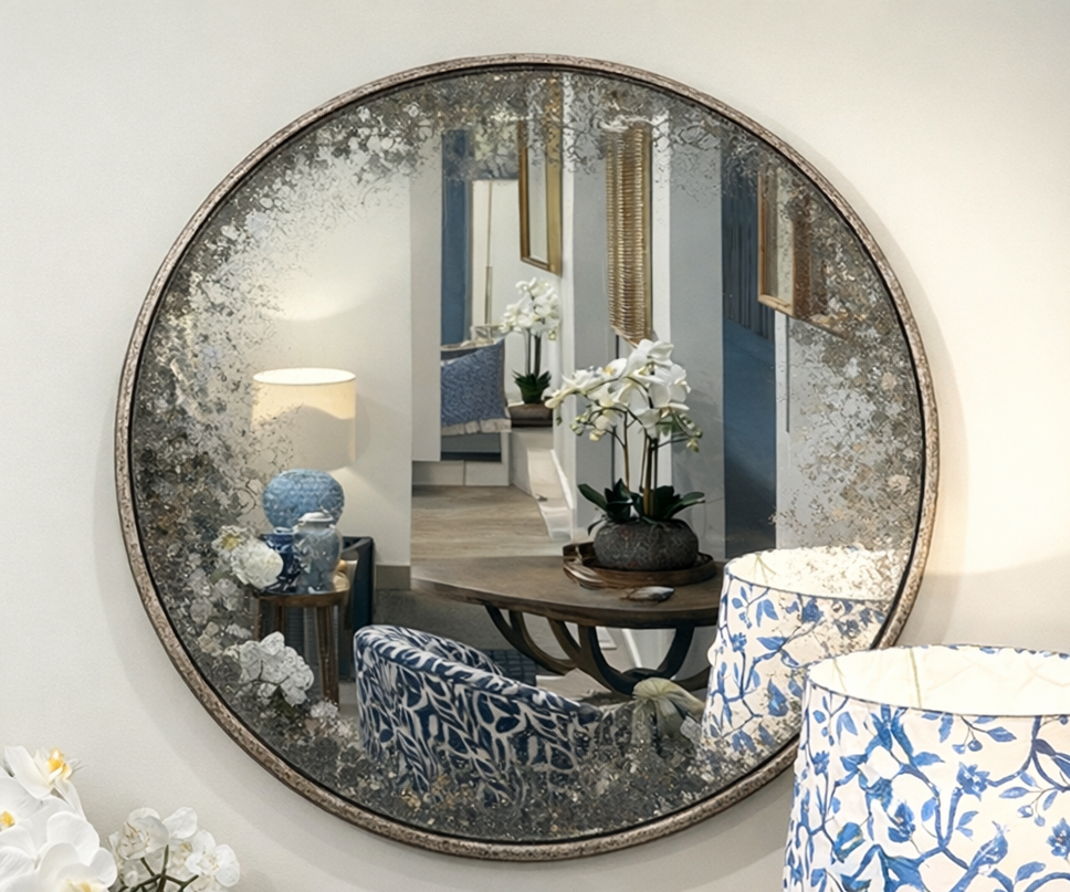 Round Sydney Mirror with Distressed Edge, Dia120cm