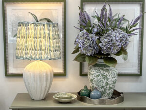 Beatrice Lamp with Green Aztec Pleated Shade