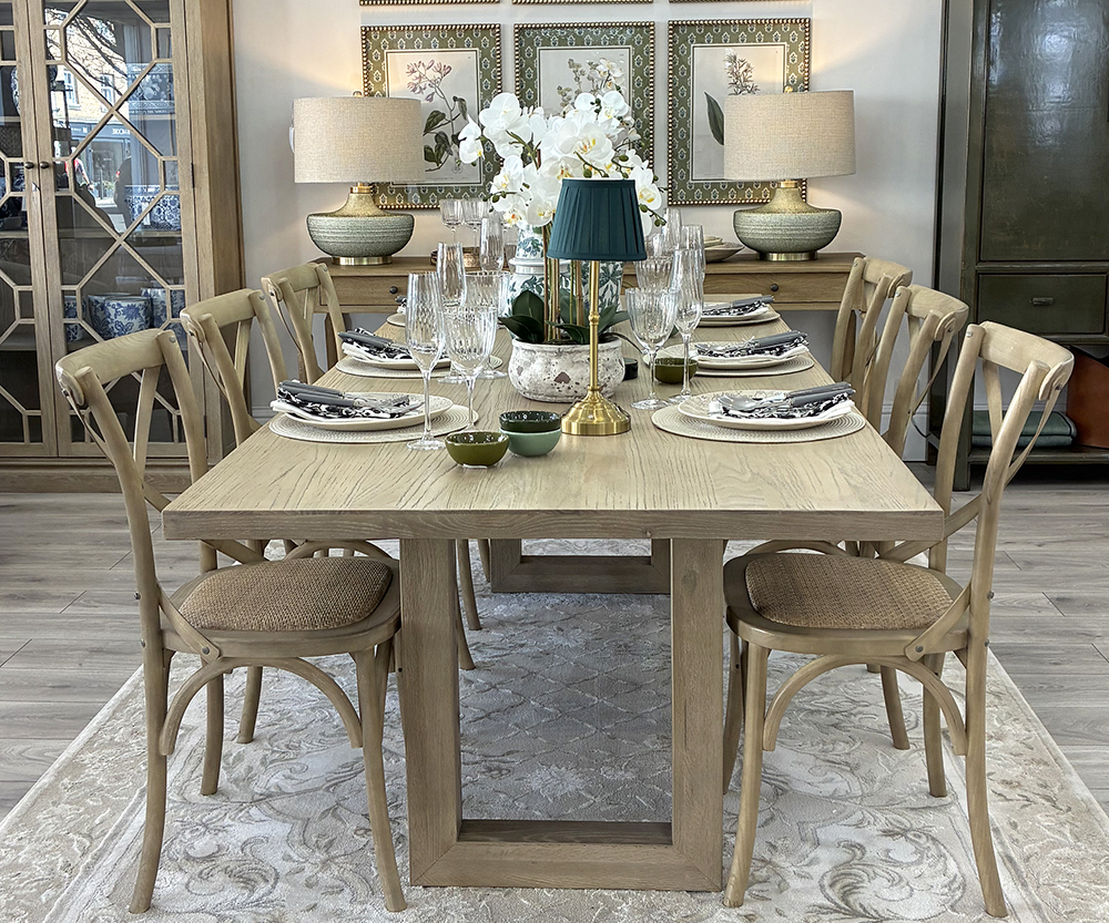 EX-DISPLAY - Newport Dining Table 240cm & 6 Cross Back Dining Chairs