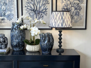 Tabitha Table Lamp in Stiffkey Blue with Indigo Ikat Shade