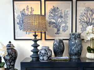 Tobius Table Lamp in Stiffkey Blue with Navy Pleated Shade