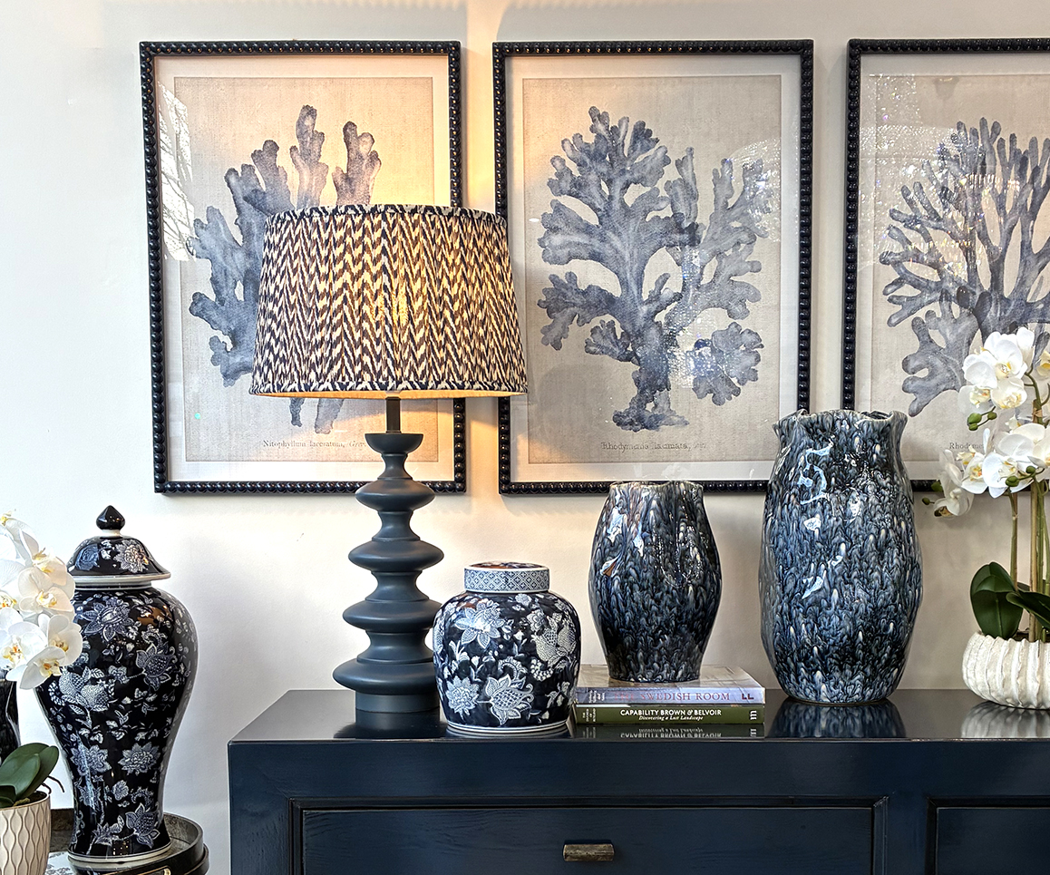 Tobius Table Lamp in Stiffkey Blue with Navy Pleated Shade