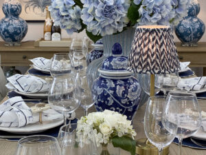 Rechargeable LED Table Lamp with Indigo Pleated Shade