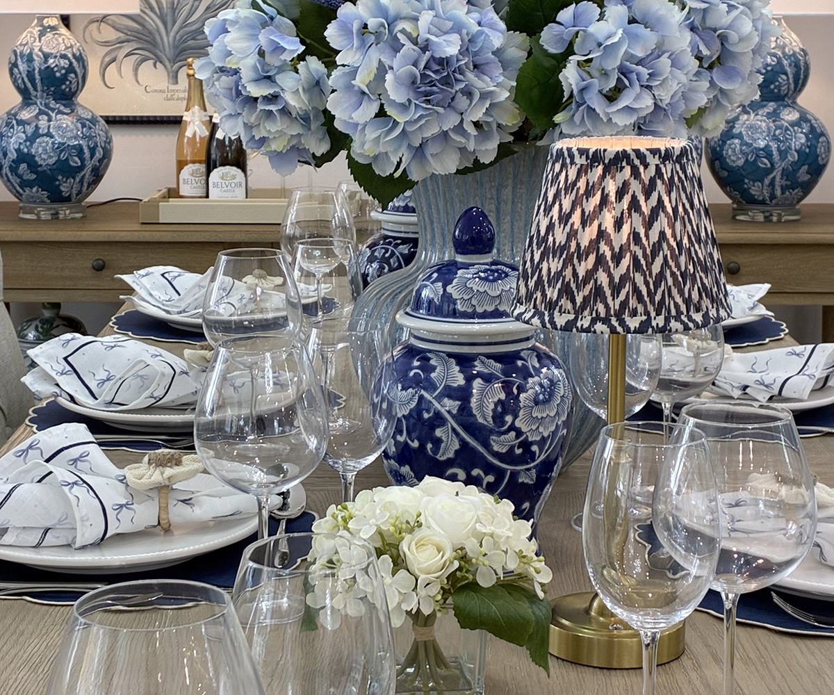 Rechargeable LED Table Lamp with Indigo Pleated Shade