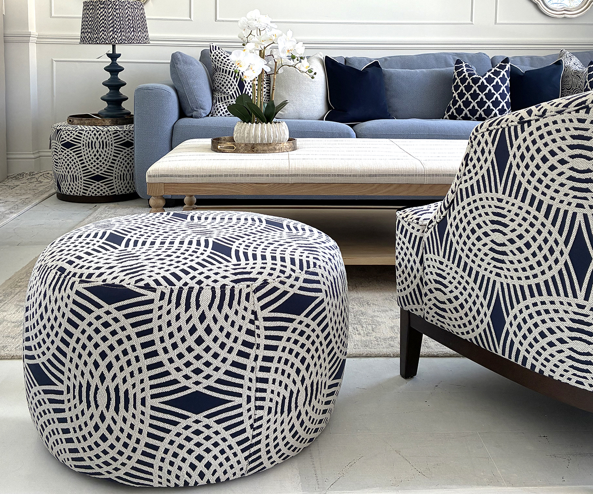 Pierre Ottoman in Mondello Indigo