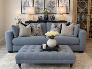 EX-DISPLAY - Lexington 3 Seater Sofa and Large Woodstock Footstool n Discontinued Denim Fabric