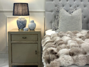 EX-DISPLAY - Pair of Oriental Style Mei 1 Door 1 Drawer Bedside Chests in Grey