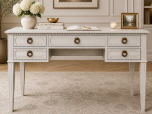 PRE-ORDER - Gustavian Oak Desk in Chalk Grey