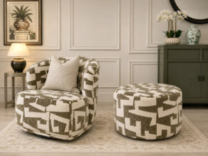 Clara Swivel Chair & Pierre Ottoman in Pablo Moss