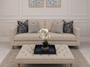 EX-DISPLAY - Gothenburg 3 Seater Sofa & Constance Footstool in Linen