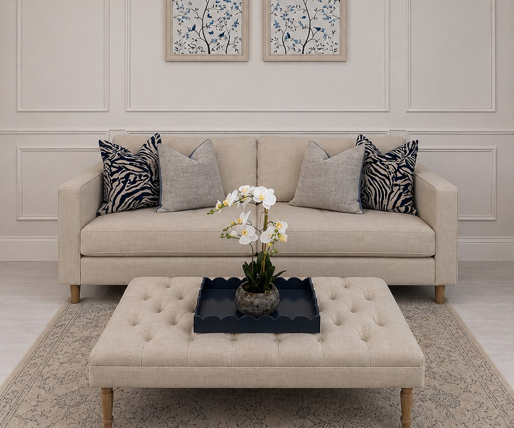 EX-DISPLAY - Gothenburg 3 Seater Sofa & Constance Footstool in Linen