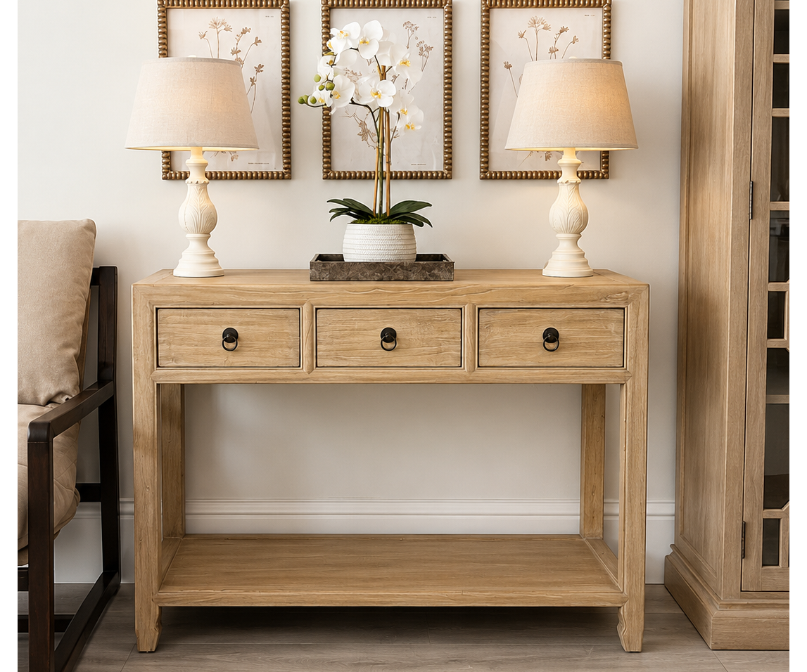 EX-DISPLAY - Hampstead Reclaimed Wood 3 Drawer Console Table, 105cm