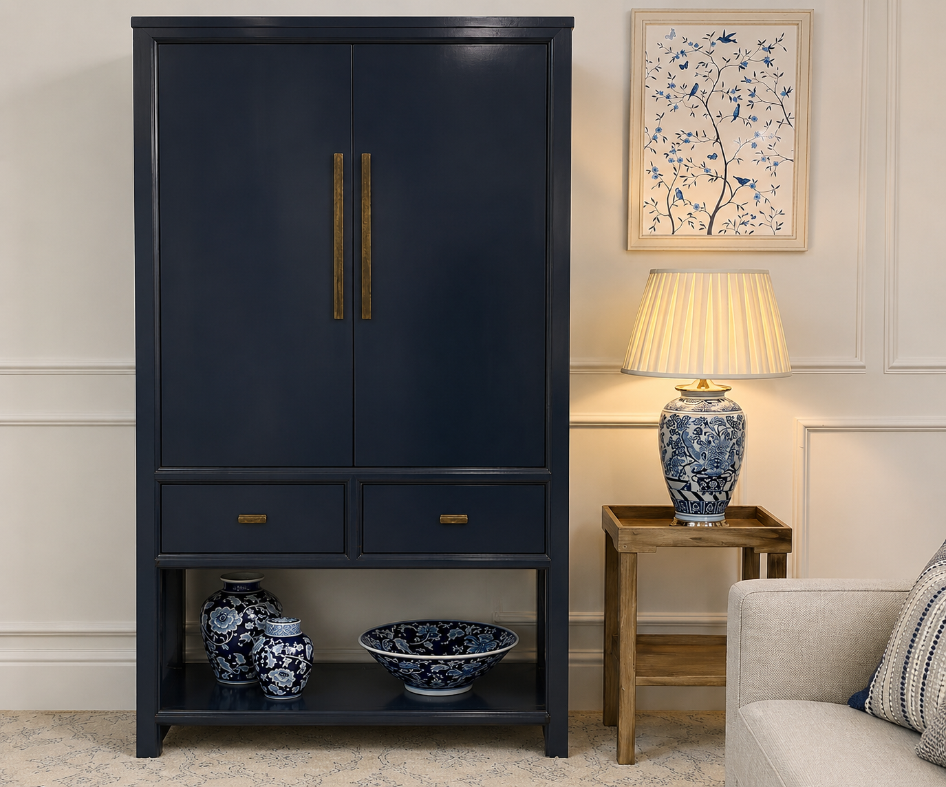 DISCONTINUED FINISH - Oriental Style Mei 2 Door Cabinet in Indigo