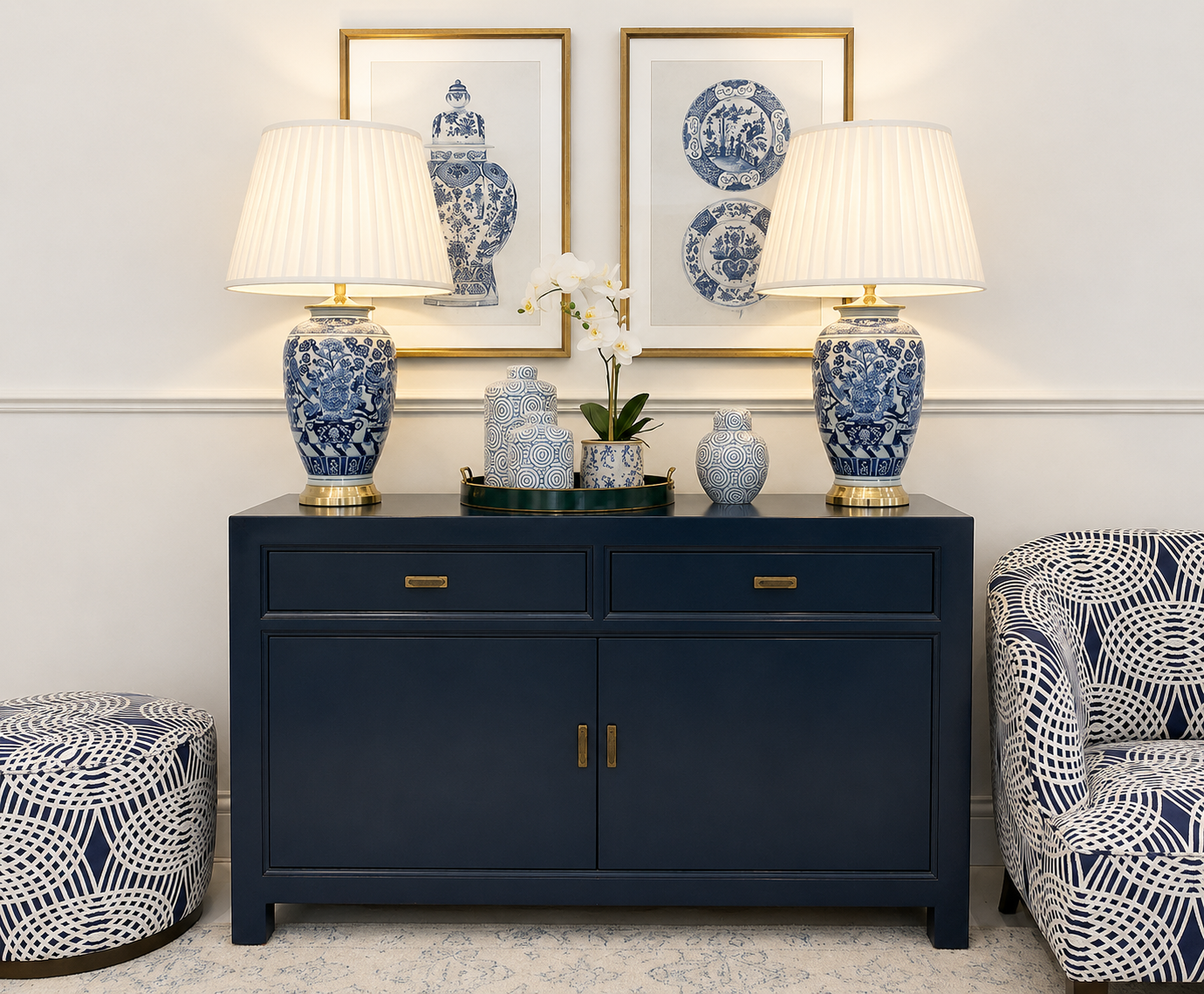 DISCONTINUED FINISH - Oriental Style Mei 2 Door 2 Drawer Sideboard in Indigo