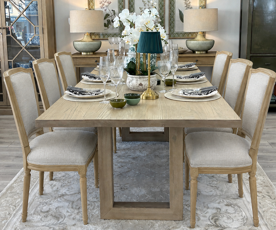 EX-DISPLAY - Newport Dining Table, 200cm & 6 Halland Dining Chairs
